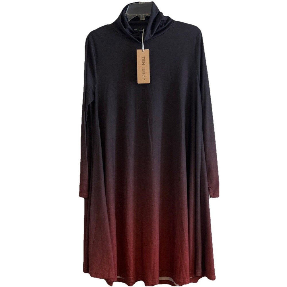 Tendency Midi Dress Womens M Black Burgundy Fade Mock Neck Flare Dark Goth NWT